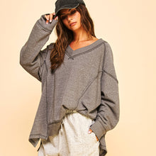 Grey V Neck Pullover Sweatshirt