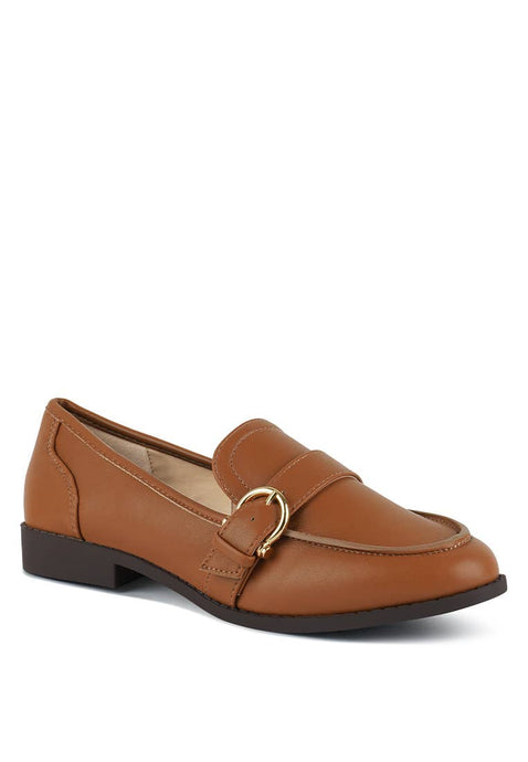 Tan Sheboss Buckle Detail Loafers