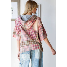 Pink Washed Plaid Mix Button Down Oli+Hali Hoodie