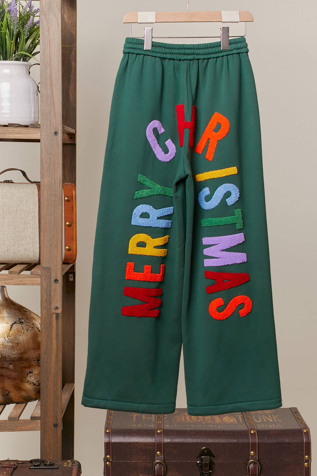 Green Christmas Pants with Lettering