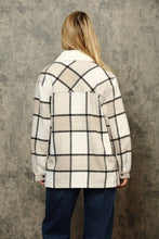 Tan Off White Black Flannel Plaid Shacket With Sherpa Lining