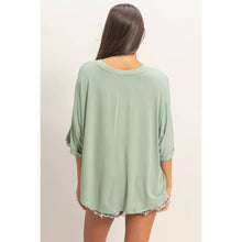 Sage Green Relaxed High-Low Batwing Sleeve Top