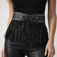 Wide Faux Leather Studded Tassel Fringe Waist Belt