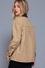 Olive Long Sleeve Corduroy Collar Detail Cotton Twill Work Jacket