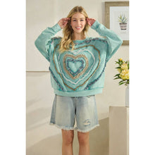Mint Blue Washed Heart Patchwork Oli+Hali Knit Pullover
