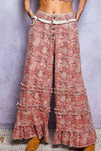 Pink Multi Vintage Distressed Plaid Ruffle Hem High Rise Wide Leg POL Pants