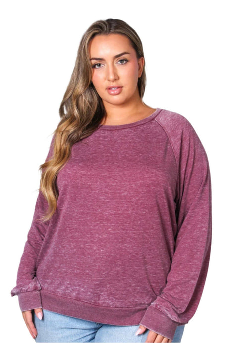 Burgundy Plus Long Sleeve Rib Cuff & Hem Sweatshirt