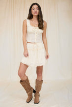 Natural Lace Trim Front Tie Eyelet Mini Skirt