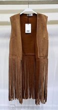 Camel Faux Suede Open Venti Vest with Fringe Hem