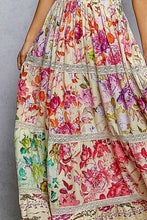 Cream Multi Feminine V-neck Smocked Waist Ruffle Floral Maxi POL Dress