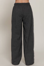 Black Waist Band with String Check Woven Long Pants