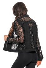 Black Denim Floral Embroidered Jacket