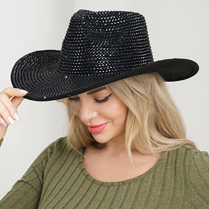 Black Bling Studded Western Fedora Hat