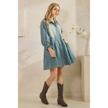 Med Wash Overfit Button Down Denim Veveret Shirt Dress