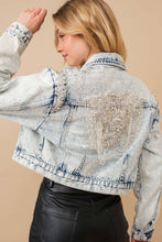 Light Wash Acid Washed Shoulder Beading Denim Jacket