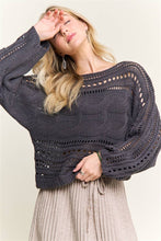 Charcoal Grey Crocheted Open Knit Pullover
