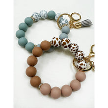 Taupe Leo Beaded Keychain Wristlet Key Ring Bracelet