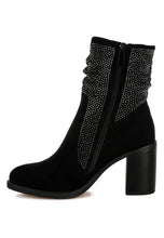Black Chinar Rhinestone Studded Slouchy Ankle Boots