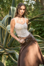 Cream Stripe Sweetheart Button Down Side Lace Up Blouse