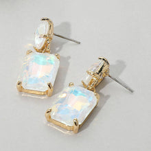 Clear Square Rectangle Glass Stone Link Dangle Evening Earrings
