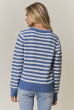 STRIPED KNIT HENLEY SWEATER Blue