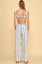 Navy Striped Cutout Back Tie Jumpsuit
