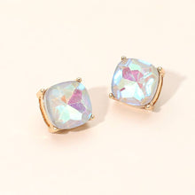 Gold Grey Square Cushion Stud Earrings