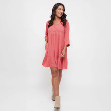 Coral Rayanne 3/4 Sleeve V-Neck Mid-Length Tiered Dress