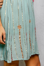 Light Seafoam Boho Smocking Mirror Embroidery V-Neck Sleeveless POL Dress