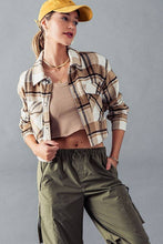 Camel Bella Snap Button Plaid Crop Urban Daizy Jacket
