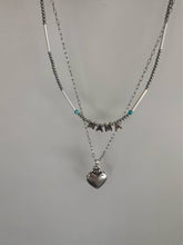 Hematite Beaded Necklace Set with Silver Heart Charm Pendant: MAMA Necklace