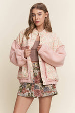 Baby Pink Teddy Sherpa Floral Mixed Fabric Jacket
