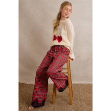 CHRISTMAS PLAID CHECK LACE TRIM WIDE LEG ELASTIC MID RISE PA: RED MULTI / XL