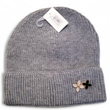 Adult Knit Beanie with Metal Flower Pin – 6 Color Assorted
