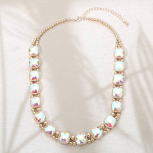 Clear Silver Square Faceted Stone Bezel Link Evening Necklace