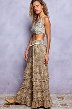 Camel Multi Vintage Distressed Plaid Ruffle Hem High Rise Wide Leg POL Pants