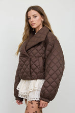 Chocolate Brown Quilted Shawl Collar Cropped Jacket