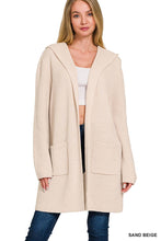 Black Hooded Open Front Sweater Cardigan