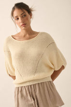 Espresso Short-Sleeve Pointelle Ribbed Knit Sweater