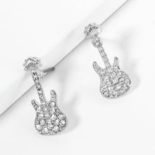 Gold Crystal Stone Paved Guitar Stud Earrings