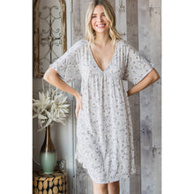 Grey Floral Deep V Neck Tie Waist Dress
