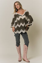 BOHEMIAN CHEVRON CROCHET KNIT SWEATER TOP Olive