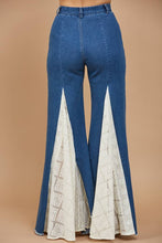 Mid Denim Lace Detail Wide Leg Jeans
