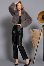 Grey Long Sleeve Notched Collar Faux Fur Cropped Jacket
