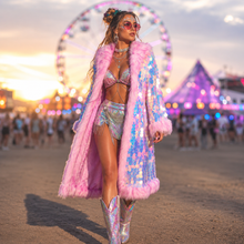 Pink Sequins Faux Fur Coat