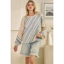 Light Taupe Cloud Washed Stripes Raw Edge Oli+Hali Pullover