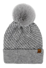 C.C Allover Rhinestone Pom Beanie: Gray