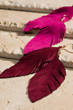 Fuchsia Genuine Leather Leaf Earrings