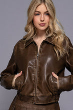 Hazelnut Long Sleeve Wash Effect Faux Leather Jacket
