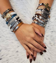Mae Positive Inspiration Embellished Mini Cuff: Silver Best Friend / Brown Floral